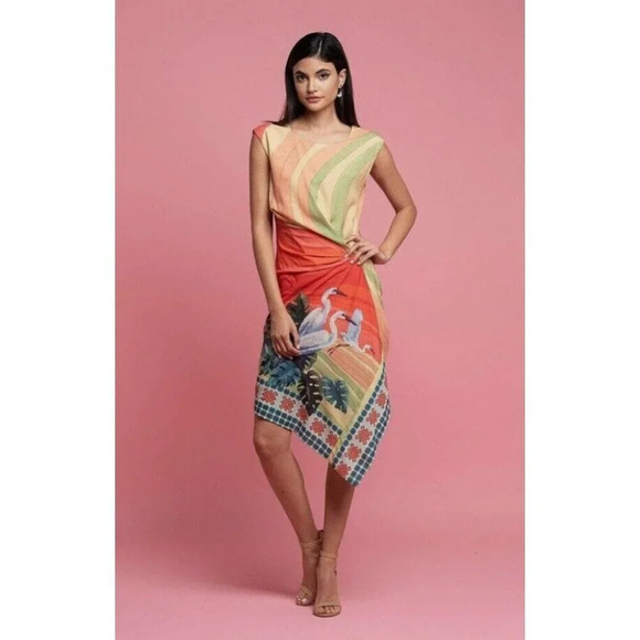 Anthropologie Eva Franco Vibrant Bird Dress Sz 6P - Picture 1 of 4